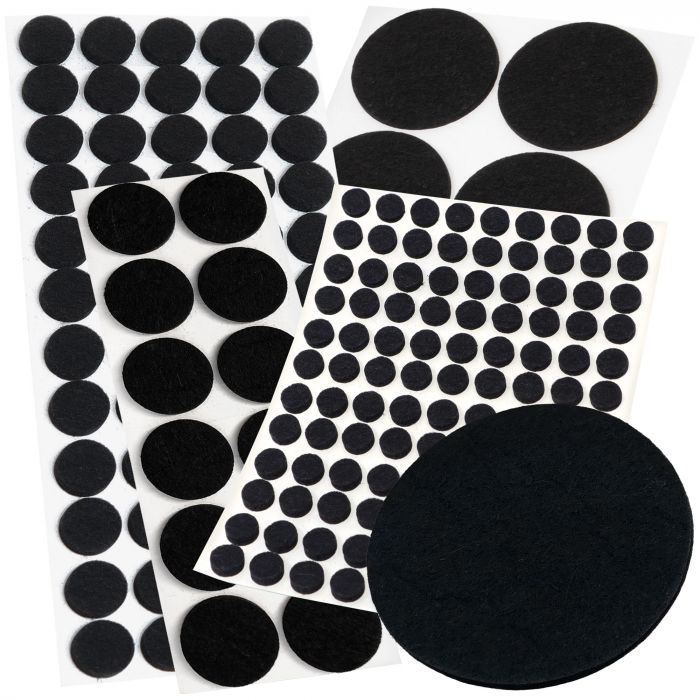 Self-adhesive Felt Pads, black, round, many different sizes, and a  thickness of 3.5mm