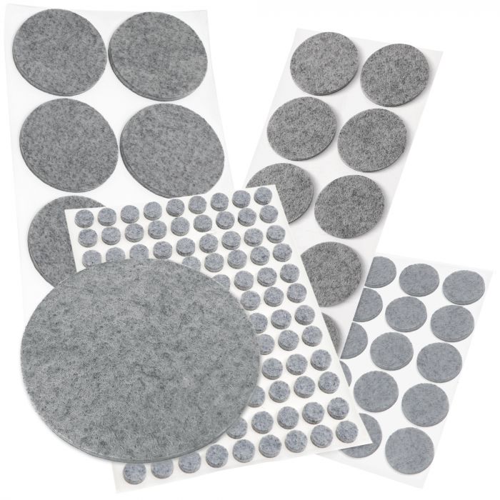 Self-adhesive Felt Pads, grey, round, many different sizes, and a thickness  of 3.5mm