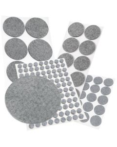 Self-adhesive Felt Pads, grey, round, many different sizes, and a thickness of 3.5mm