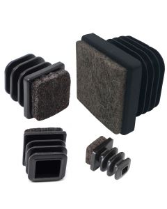 Square slatted stoppers with felt surface, furniture glides for tubular steel chairs, black, angular/rectangular/square, many sizes