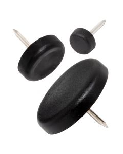 Plastic glides with nail, black, round, many sizes