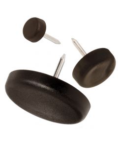 Plastic glides with nail in brown, round, many sizes