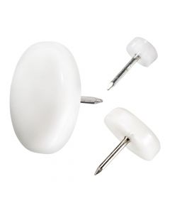 Plastic glides with nail, white, round, many sizes