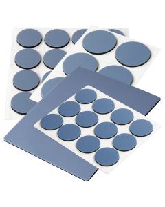 Self-adhesive PTFE glides, Extra thin with 1.5 mm, round or rectangular, grey-blue, many sizes 