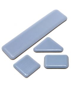 Self-adhesive PTFE glides, thickness approx. 5 mm, grey-blue, angular/rectangular/triangular/square, many sizes
