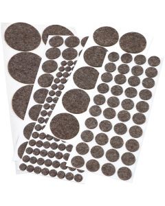 Wool felt gliders, self-adhesive, thickness 3 mm, brown, round, many sizes
